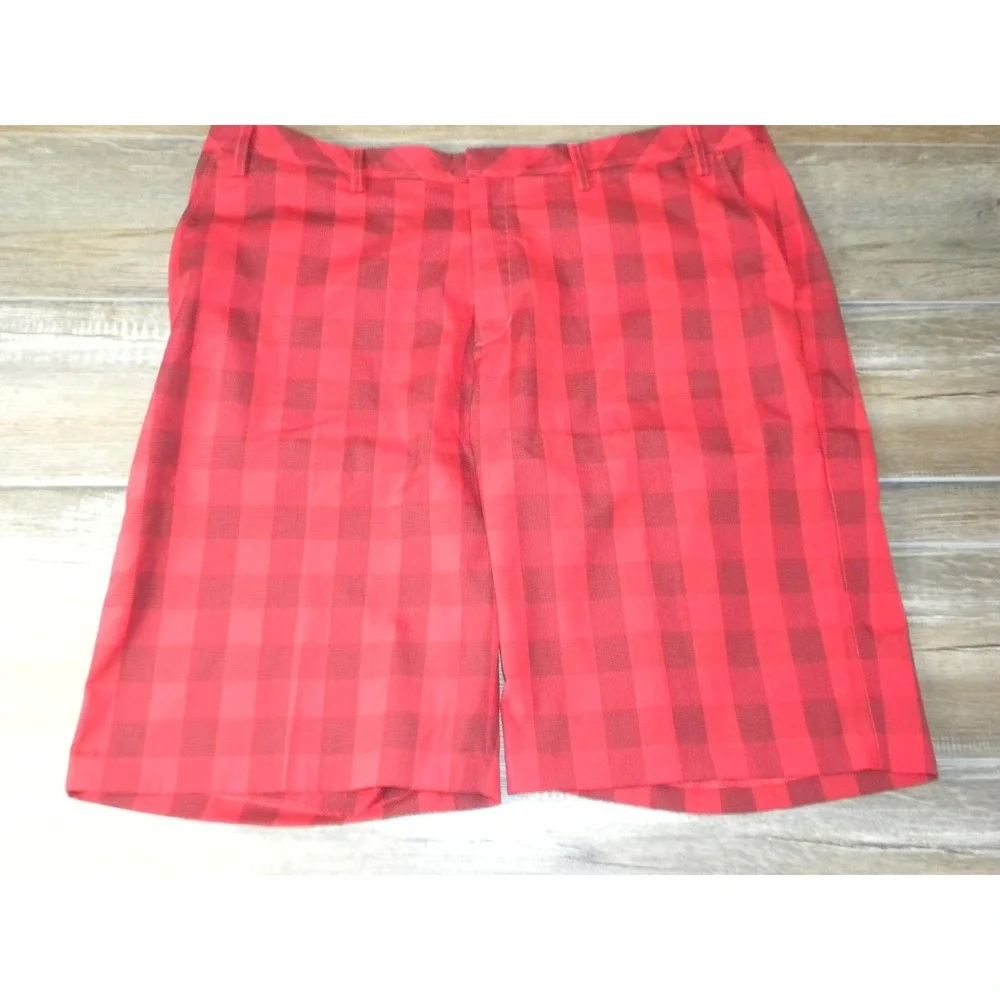 Adidas Climalite Golf Shorts Mens 42 Red Black‎ Plaid Flat Front Performance